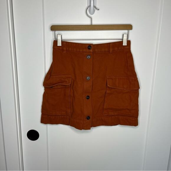 Madewell Rustic Orange Button Down Pocket Mini Skirt Size 2 - Picture 2 of 8